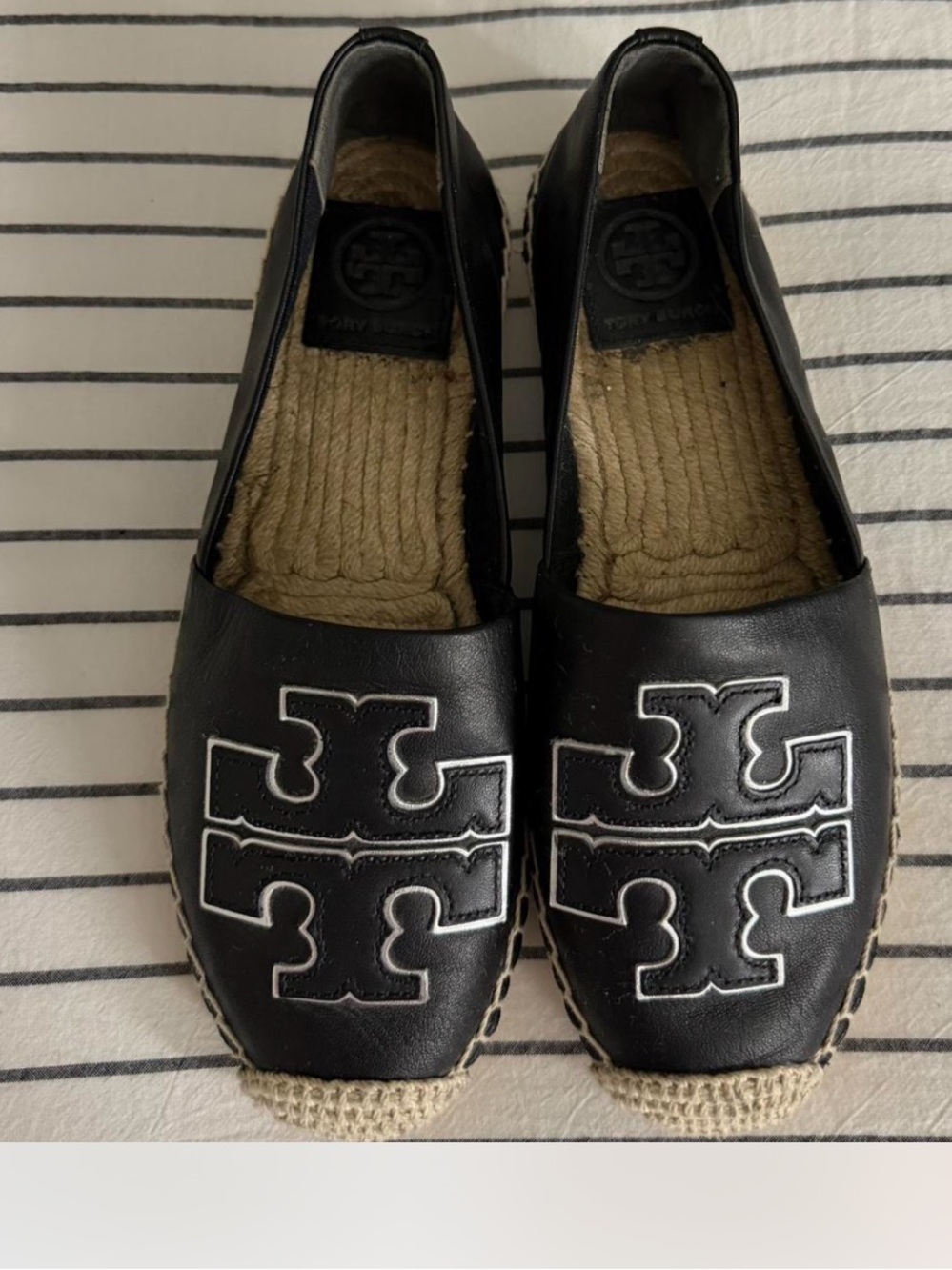 Tory Burch Ines Espadrilles in black leather size 6